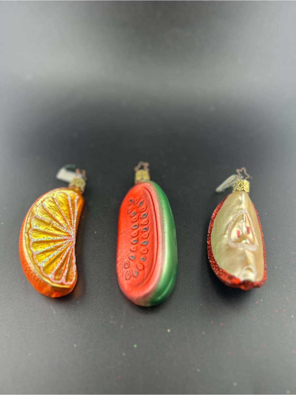 🍎 Vintage Glass Fruit Ornament Trio - Hand-Blown Sparkle! 🍊